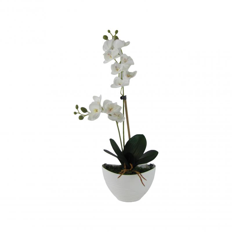 Sztuczne storczyki x2 w doniczce 55cm białe (5 szt.)